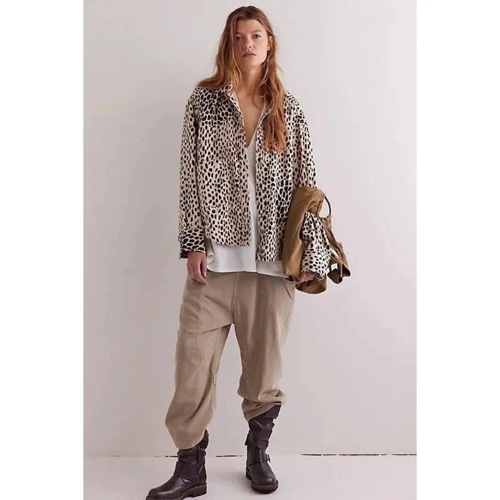 Free People We The Free Calico Flannel Shirt Top Leopard Printed M New 285812